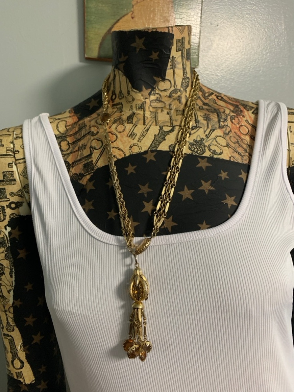 Gold Statement and Amber Accented Tassel Pendant Necklace - Gold